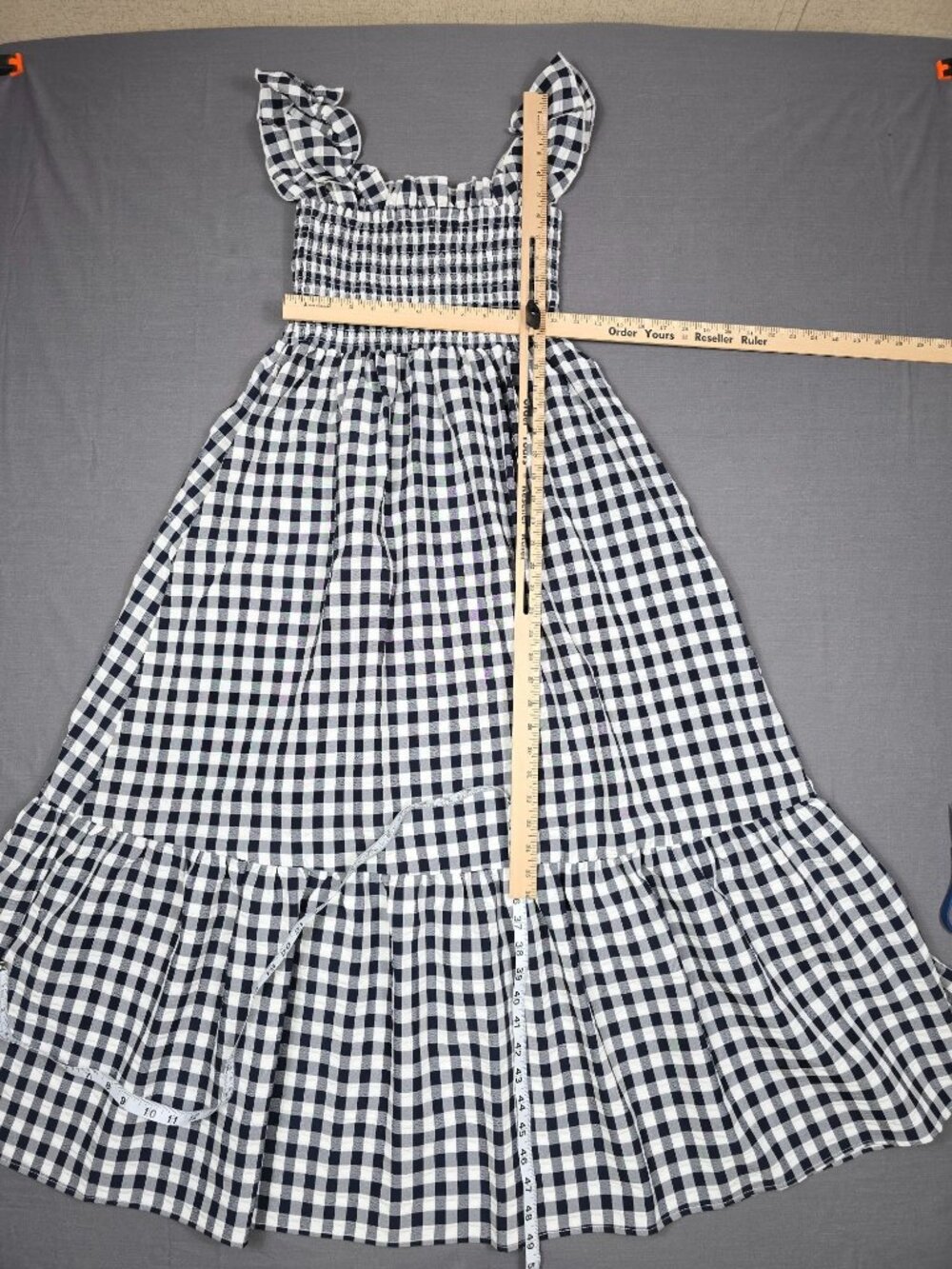 Medium Black White Gingham Smocked Maxi Dress Ruffle Straps Tiered Cottage Core - Picture 6 of 6